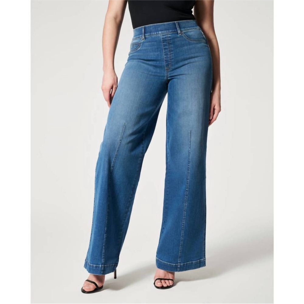 Spanx | Seamed Front Wide Leg Jeans | Vintage Indigo | Size Medium Tall